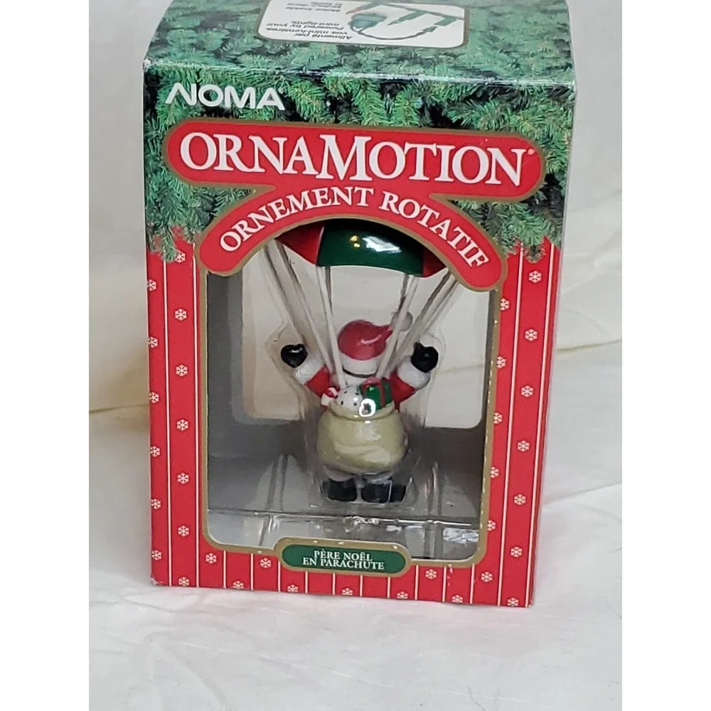Vntg. 1989 Noma OrnaMotion Parachuting Santa‎ Rotating Ornament #1295648 (#2347)